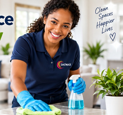Professional DATMAX-style cleaner wiping a bright kitchen counter